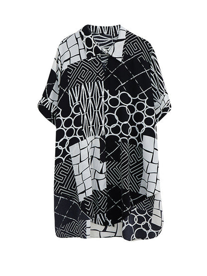 Oversize Short Sleeves Printed Lapel Pants Shirts Tops Two Pieces Set