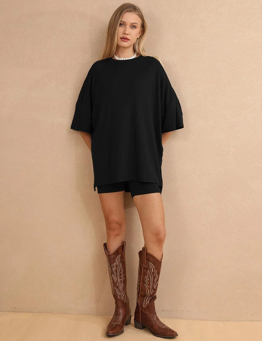 Round Neck Tops and Shorts Sets