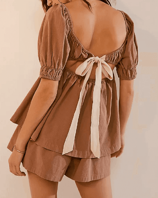Puff Sleeves Tops and Shorts Sets