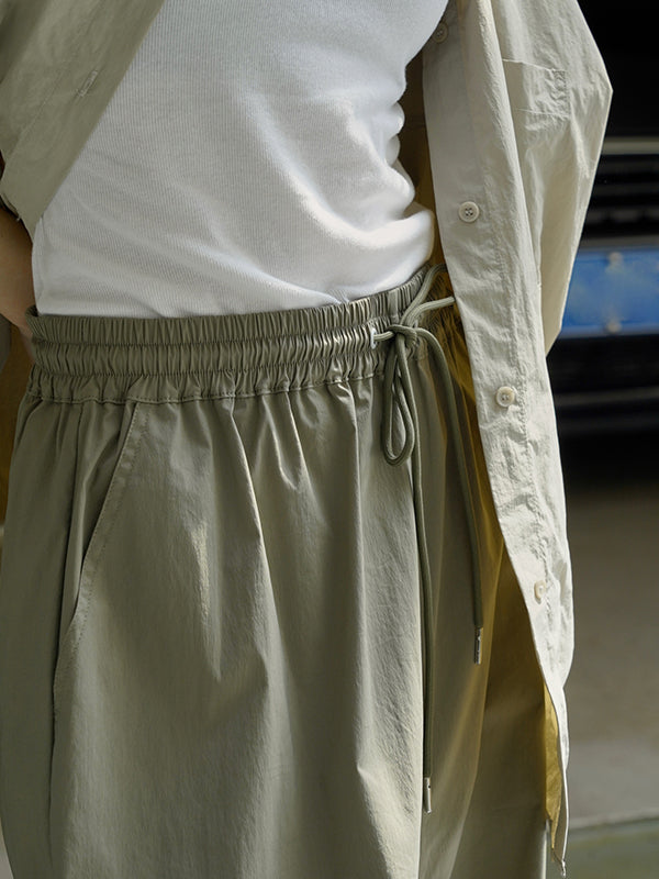 Loose Wide Leg Drawstring Elasticity Pleated Solid Color Split-Joint Casual Pants Bottoms