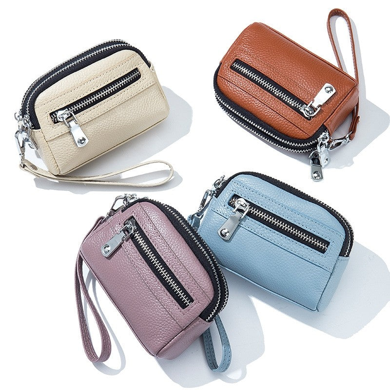 Mini Cowhide Double Zipper Clutch Bag