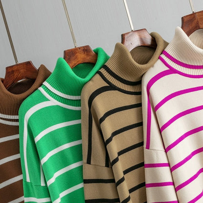 Turtleneck Loose Striped Loose Sweater