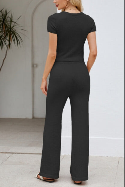 Simple Knit Top and Pants Set