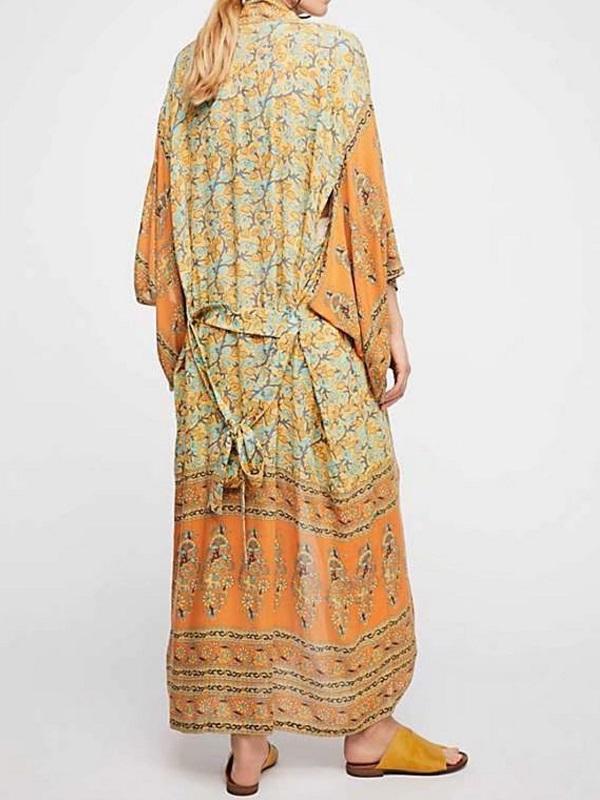 Bohemian Floral Print Women Long Sleeve Boho Cover-Up