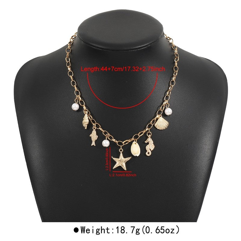 Pearl Starfish Shell Fringe Necklace