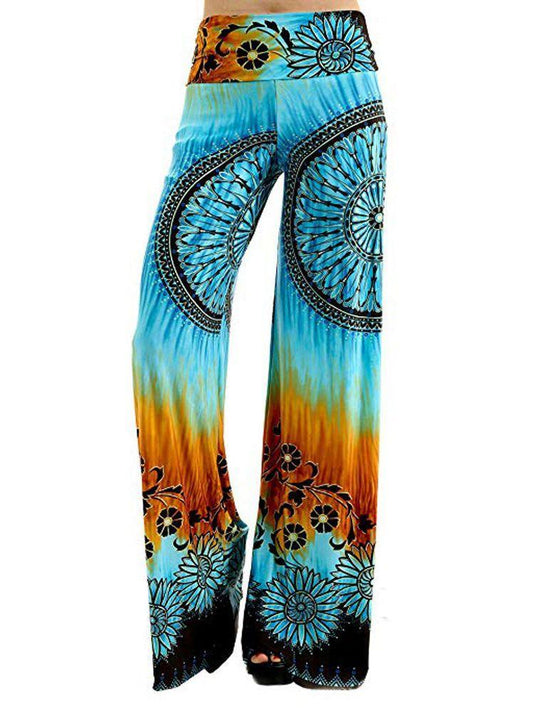 Women'S Daily Casual Print Stretchy Wide Leg Lounge Long Pants