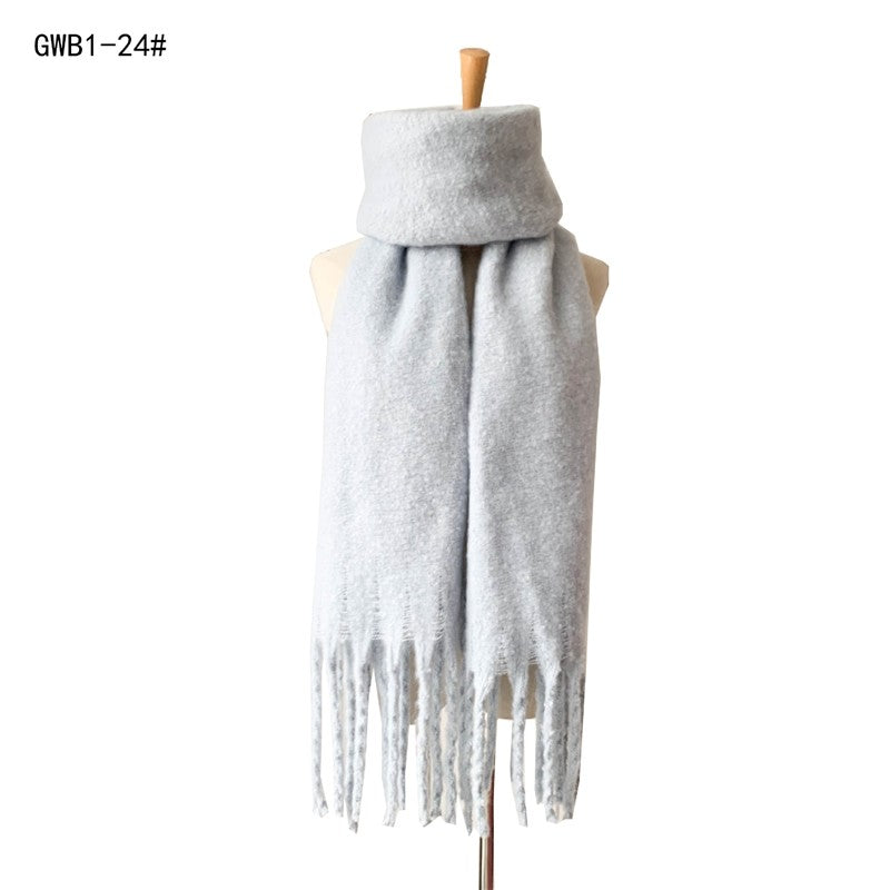 Winter Tassel Thickened Solid Color Scarf Shawl