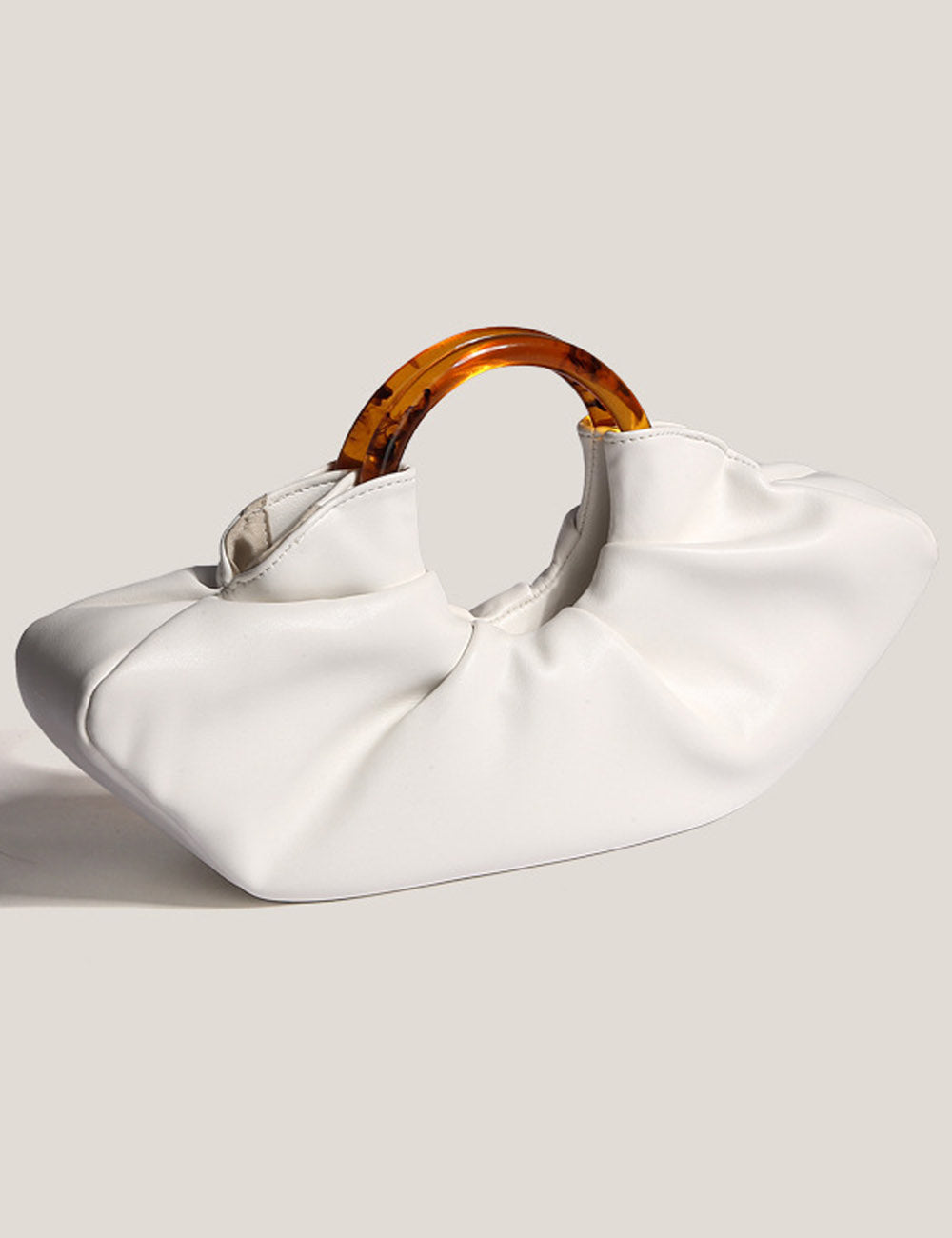 Ruched Cloud Round Handle PU Leather Handbag