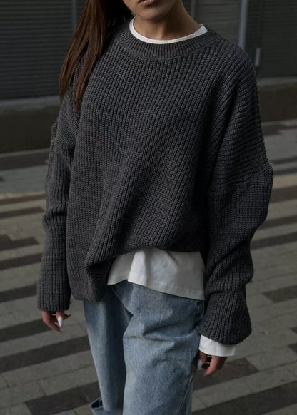 Round Neck Loose Knit Sweater For Women