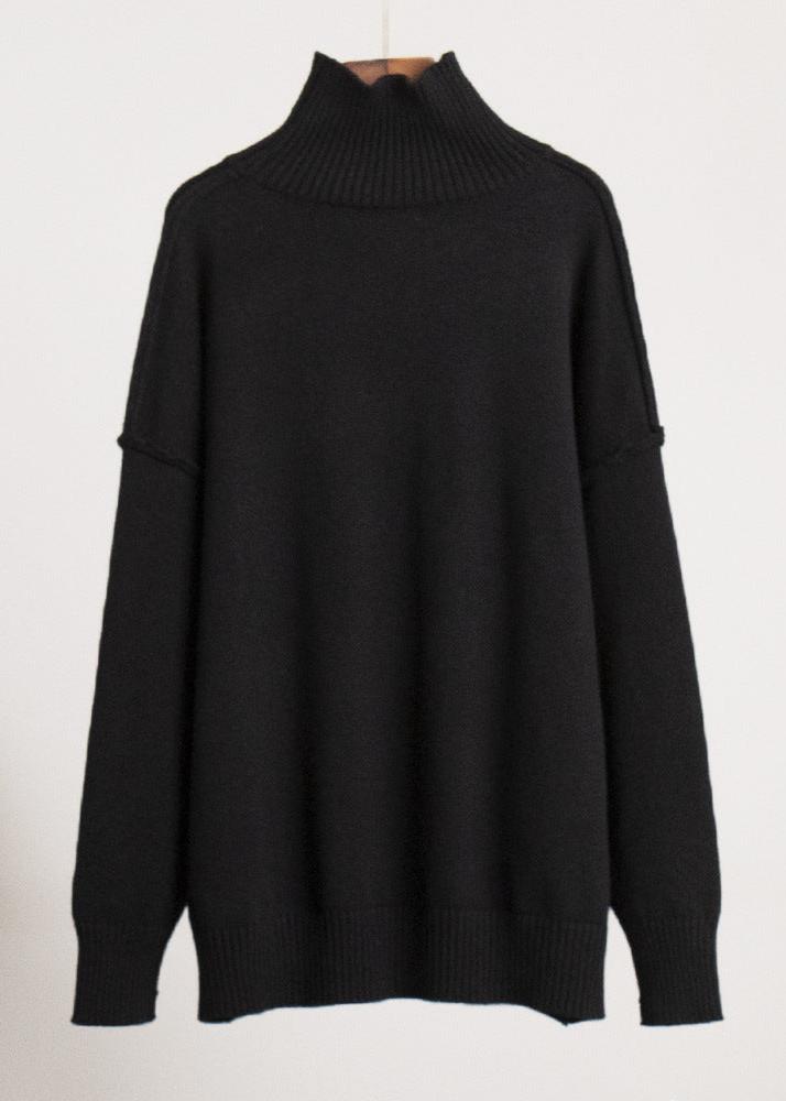 Cozy Knit Turtleneck Sweater With Patchwork