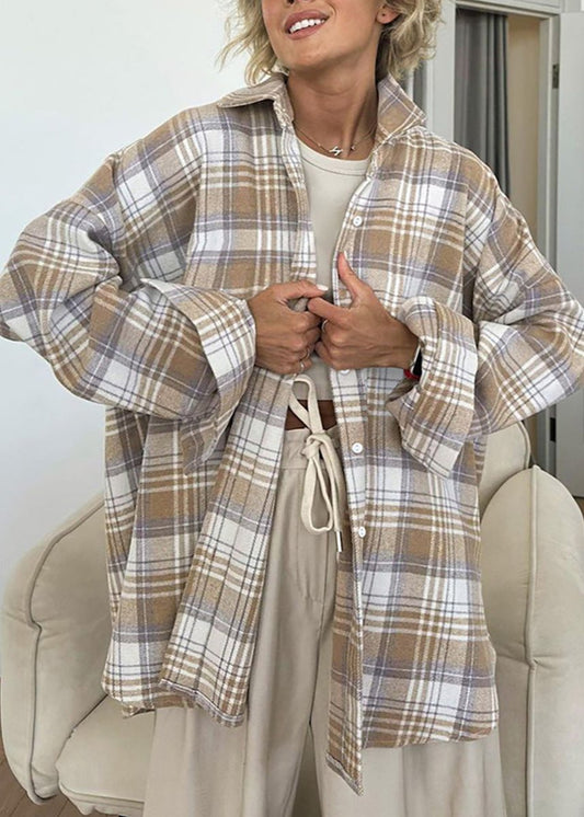 Woolen Plaid Shirt Retro Loose Fit Layering