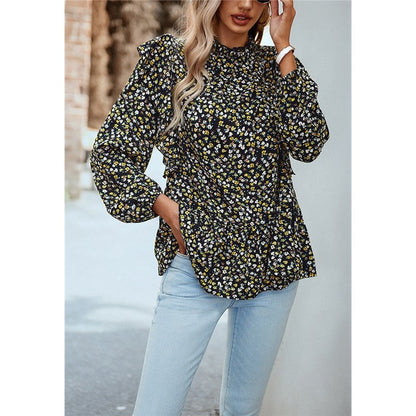 Lace Collar Floral Wood Ear Trim Shirt