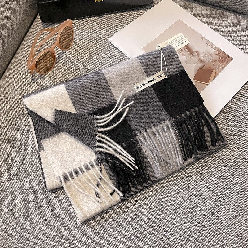 Colorblock Plaid Wool Scarf Intellectual All Match Fashion