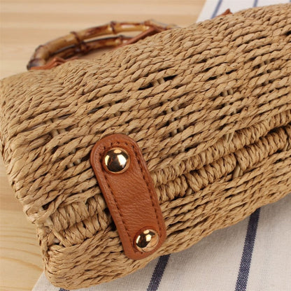 Cosbai - Vintage Woven Bag With Handles And Adjustable Strap