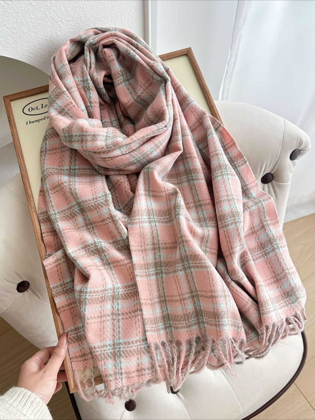 Scarvii - Thick Plaid Scarf Featuring Tassel
