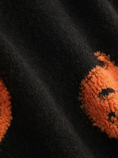 Crosa - Colorblock Pumpkin Jacquard Knit Halloween Sweater