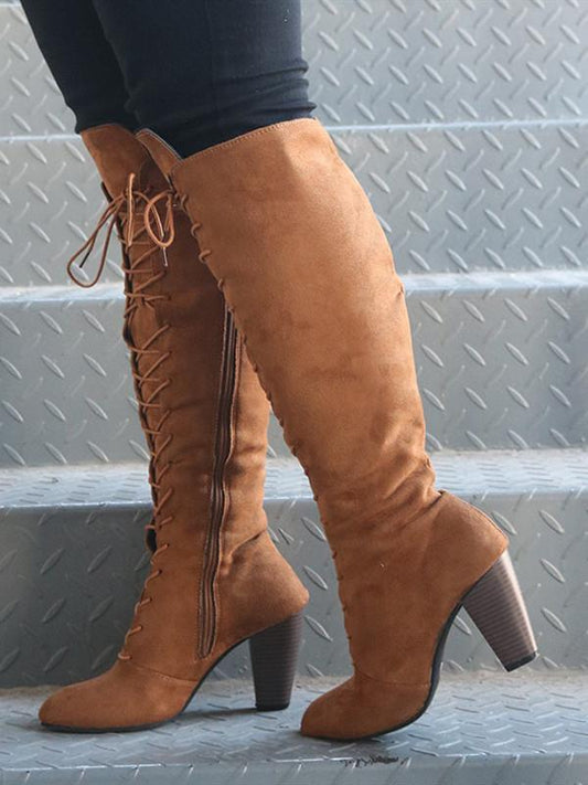 Round Head Front With Thick Heel Zipper Boots