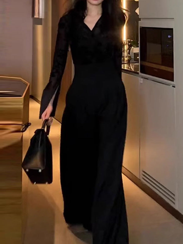 Wide Leg Feeling Of Drape High-Waisted Pockets Solid Color Casual Pants