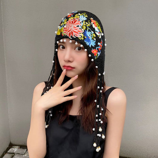 Ethnic Style Embroidered Knitted Hat Women'S Spring And Summer Versatile Ear Protection Hat