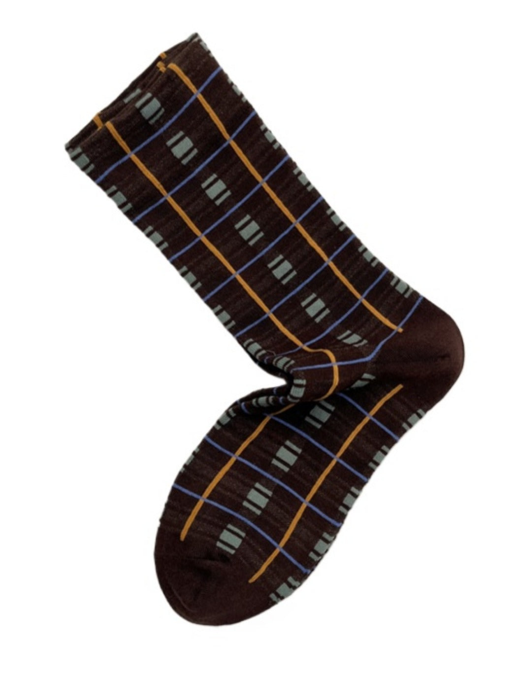 Rufia - Retro Mid-calf Socks with Line and Block Patterns