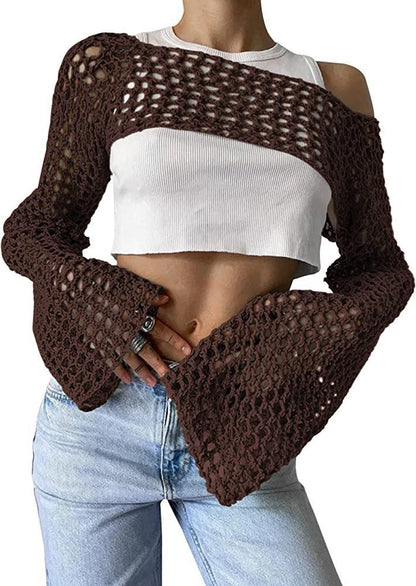 Casual Flare Sleeve Mesh Short Net Top