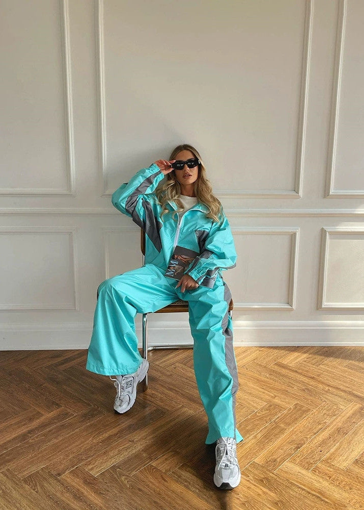 Polyester Windbreaker Set With Contrast Panels