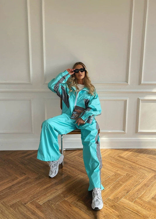 Polyester Windbreaker Set With Contrast Panels