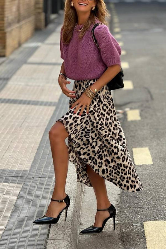 Vintage leopard print draped midi skirt