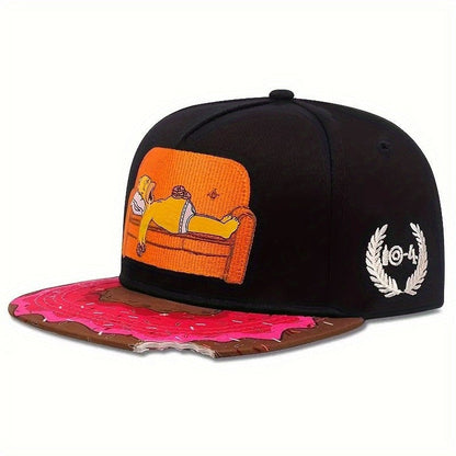 Donut Cutout Embroidered Flat Brim Baseball Cap Unisex Sun Hat