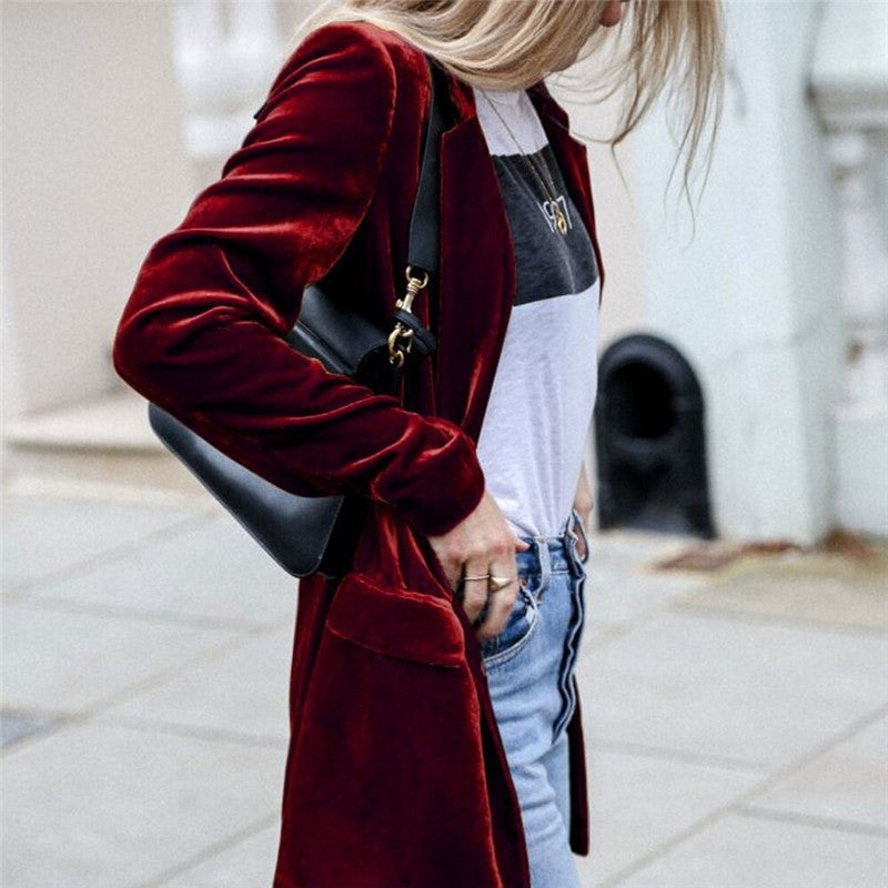 Solid Color Velvet Blazer
