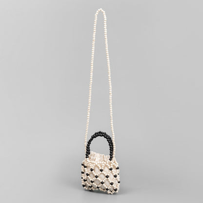 Cosbai - Color-Blocked Wooden Bead Crossbody Bag