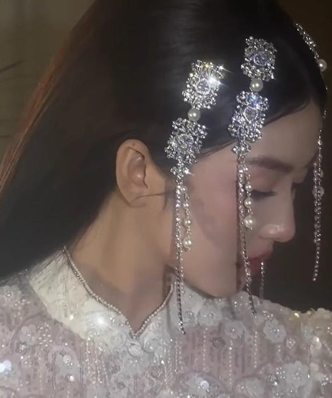 Casual Silk Alloy Pearl Zircon Tassel Hairpin