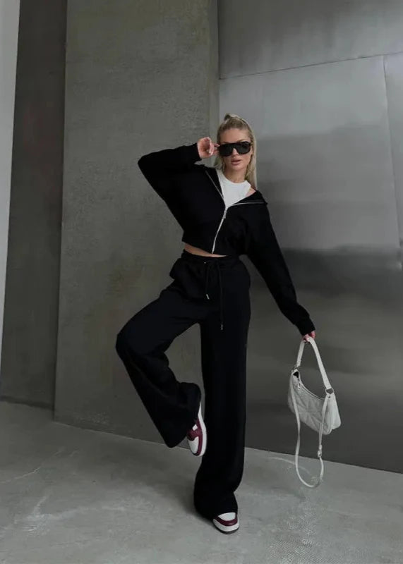 Cropped Hoodie and Jogger Set Soft Breathable Fabric