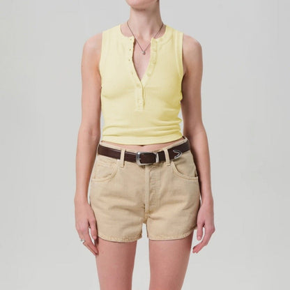 Round Neck Button Ribbed Sleeveless Vest