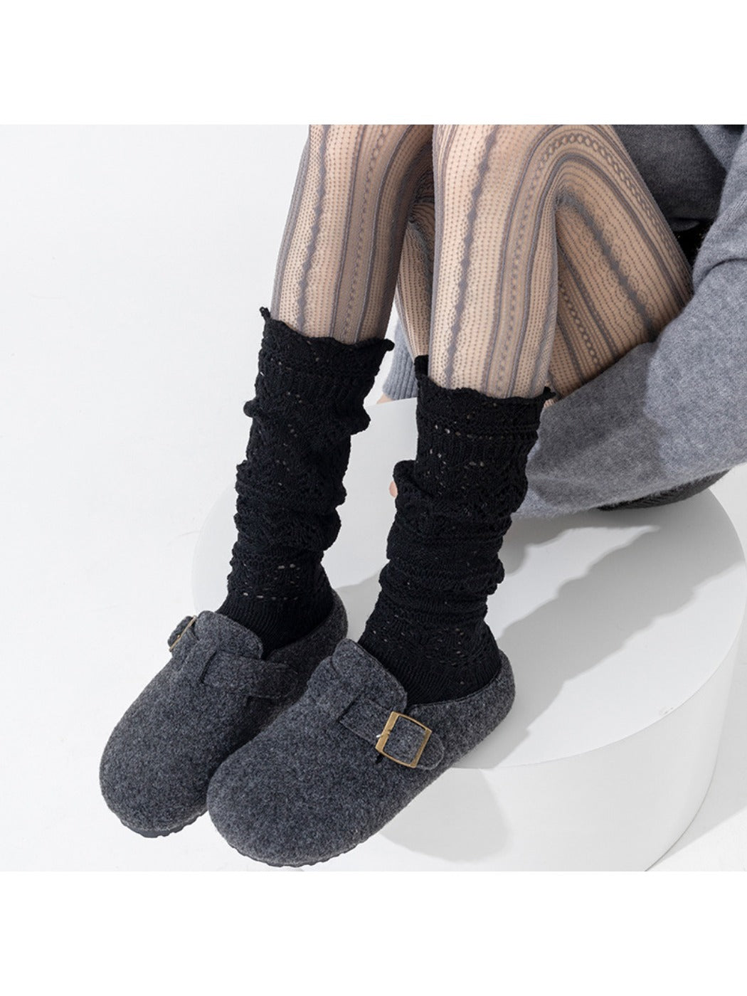 Rufia - Vintage-inspired Knit Socks with Embossed Openwork