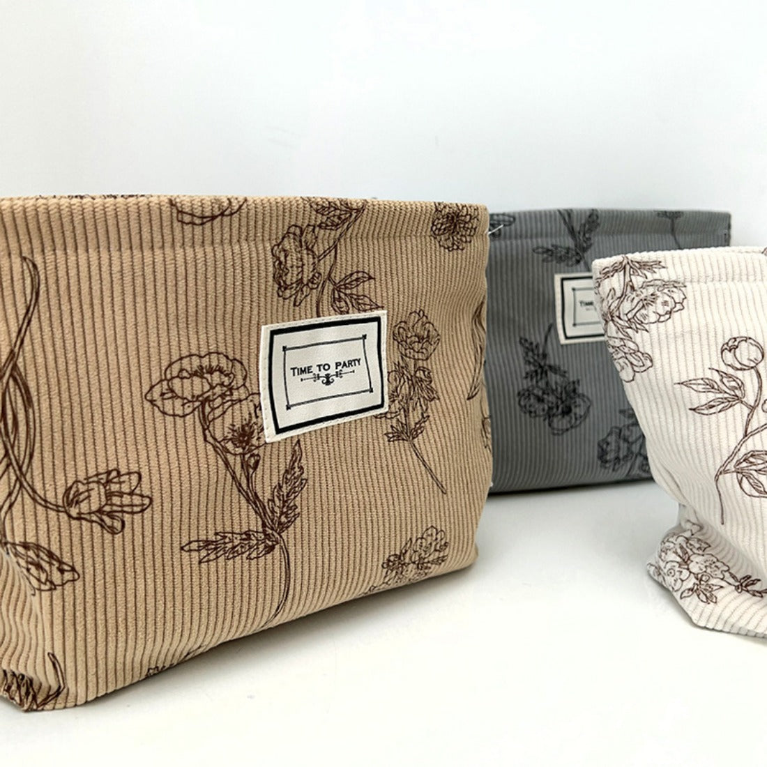 Cosbai - Floral Corduroy Portable Storage Bag