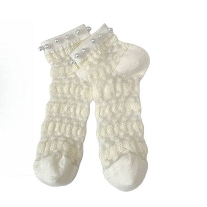 Rufia - Delicate Lace Ankle Socks with White Beads