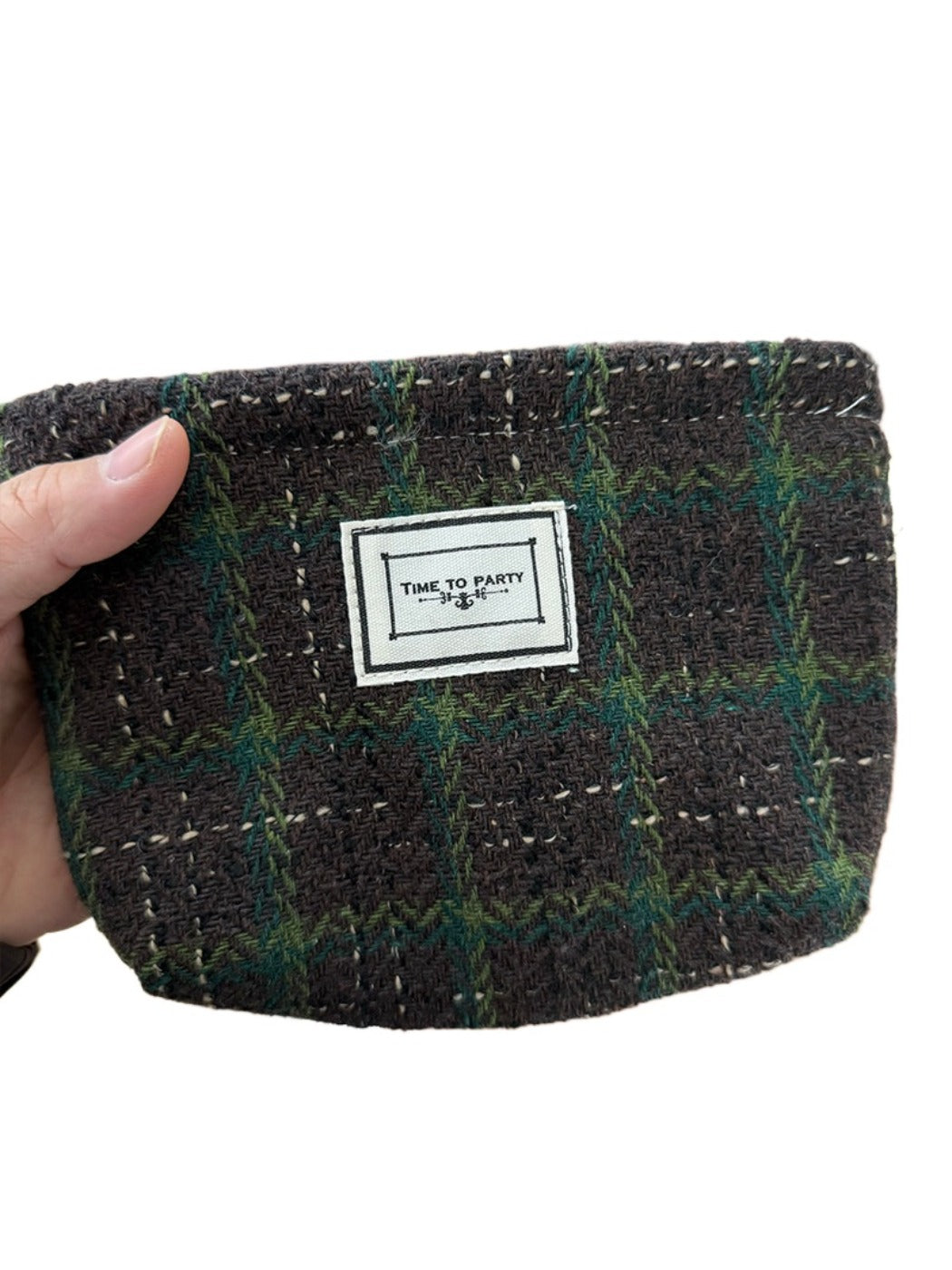 Cosbai - Vintage Plaid Cosmetic Pouch &amp; Coin Purse