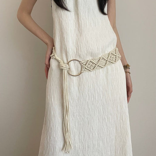 Beco - Beige Boho Braided Belt – Chic &amp; Adjustable