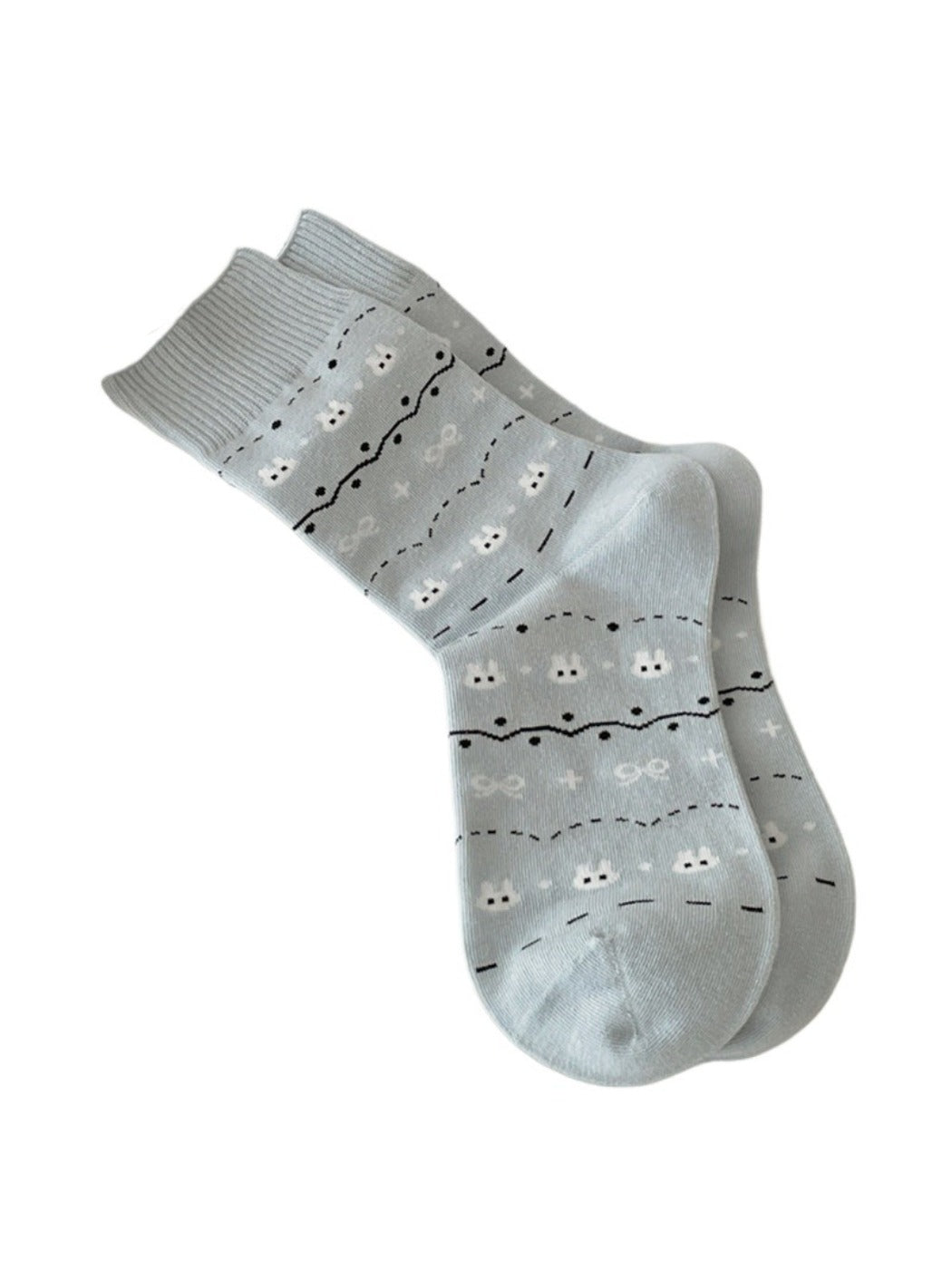 Rufia - Retro Mid-calf Socks with Hearts and Animal Prints