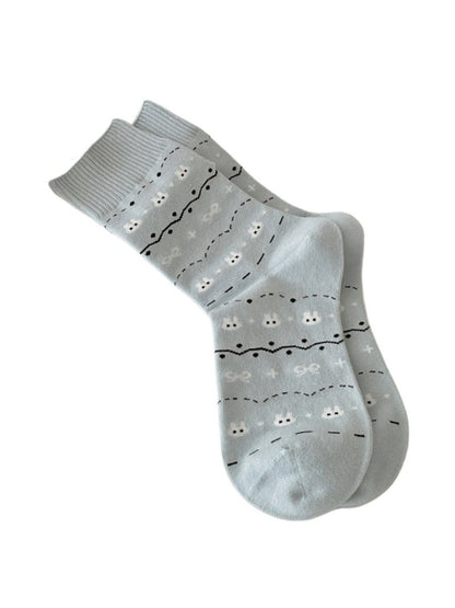 Rufia - Retro Mid-calf Socks with Hearts and Animal Prints