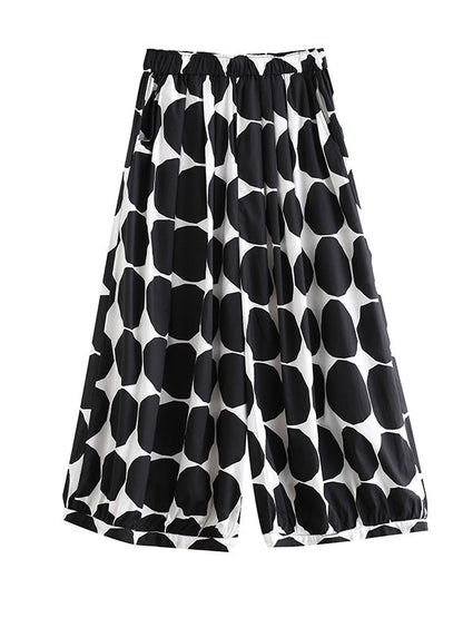 Urban White Black Polk-Dot Printed Wide Leg Pants