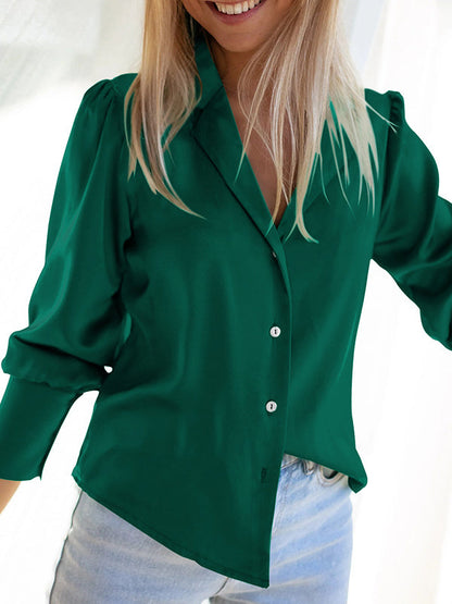 Long Sleeves Loose Buttoned Lapel Blouses&Shirts Tops