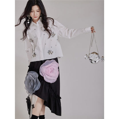 Beaded Frayed Short Shirt