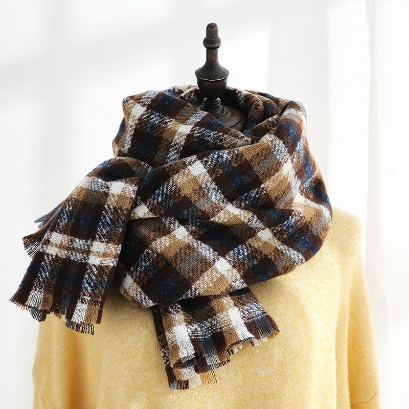 Warm Imitated Cashmere Plaid Print Shawl Scarf