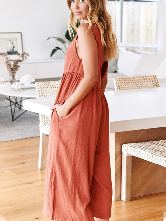 Spring And Summer Fashion Women'S Sling Sexy Solid Color Jumpsuit