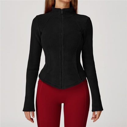 Solid Color Slim Fit Fleece Jacket