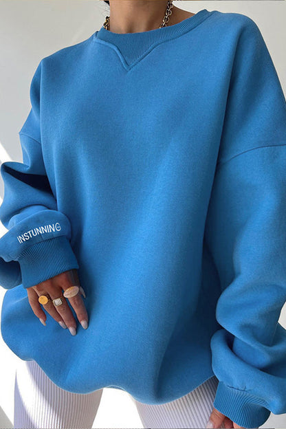 Loose ribbed collar versatile sweatshirt