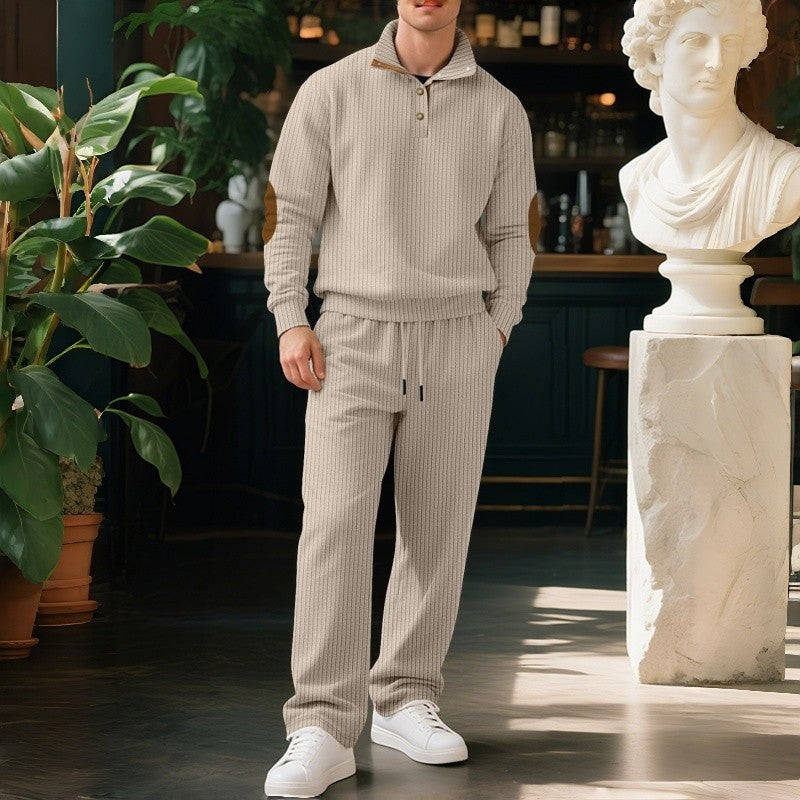 Stand Collar Jacquard Ribbed Knit Sweater