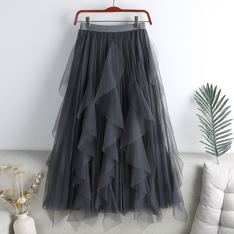 Irregular Slim A-Line Mesh Skirt